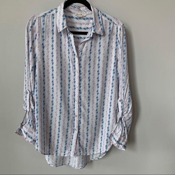 Jane and Delancey Dove Print Button-Up Shirt Sz M - Picture 1 of 8